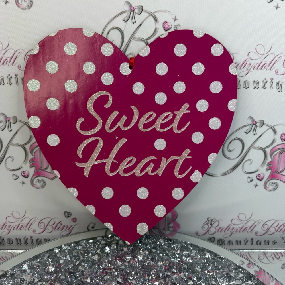 Sweet Heart Pink Polka Dot Heart Sign - Home Party Supplies